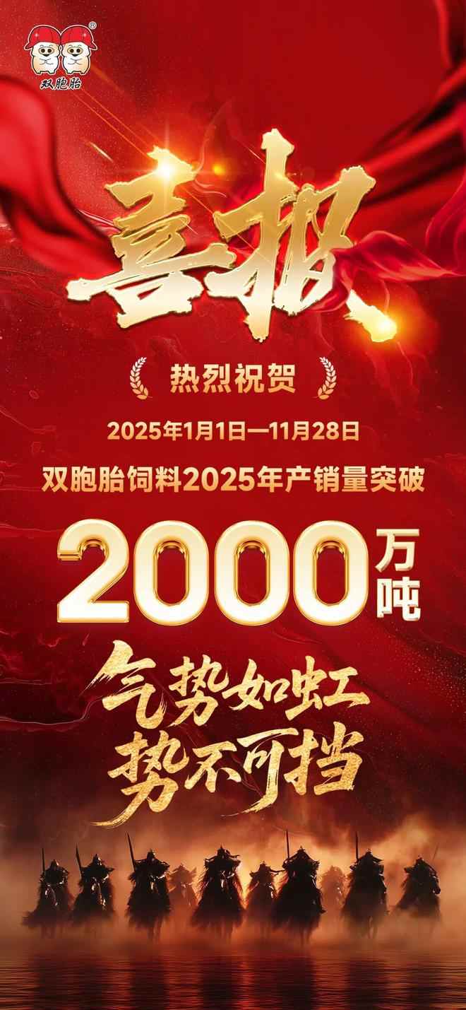 气势如虹，再创新高！双胞胎饲料产销量突破2000万吨！